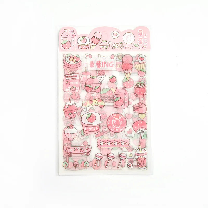 Kawaii 4Pcs Pink PET Decorative Stickers Pack ♡ Scrapbooking & Journaling Stickers