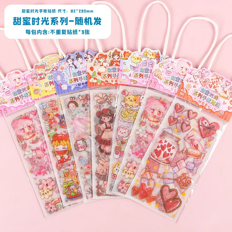 Kawaii 4Pcs Pink PET Decorative Stickers Pack ♡ Scrapbooking & Journaling Stickers