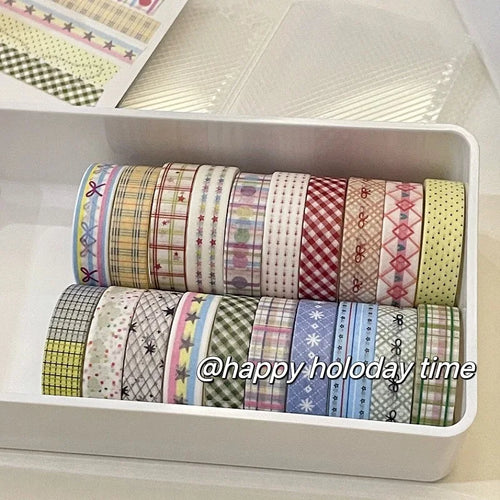 5-Roll Grid & Star Washi Tape Set ♡ Cozy Journaling Decor