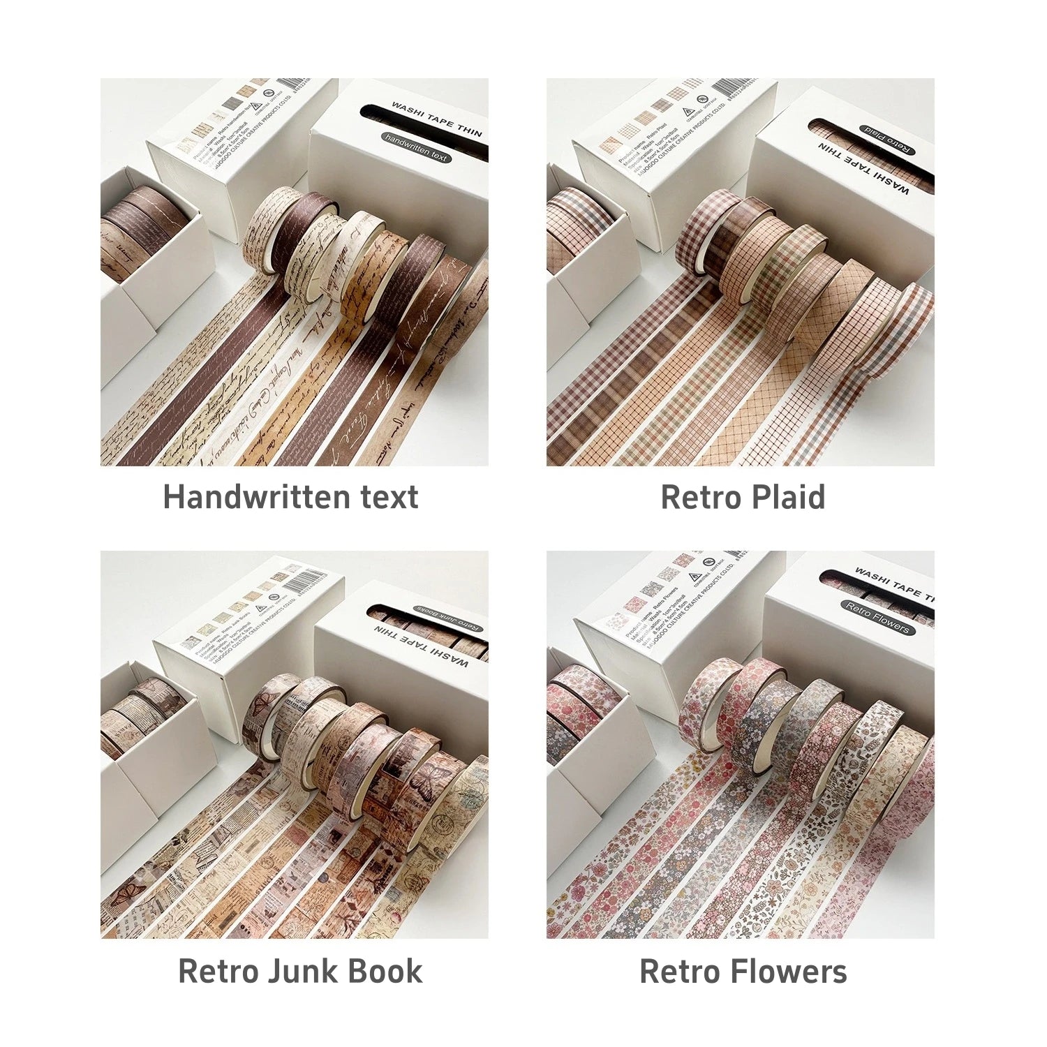 Retro Skinny Washi Tape Set (8 Rolls) ♡ Vintage Journaling Decor