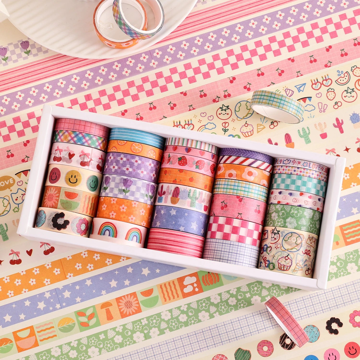 32 Rolls Colorful Floral Writable Washi Tape Set ♡ Cute Journaling & Scrapbooking Tapes