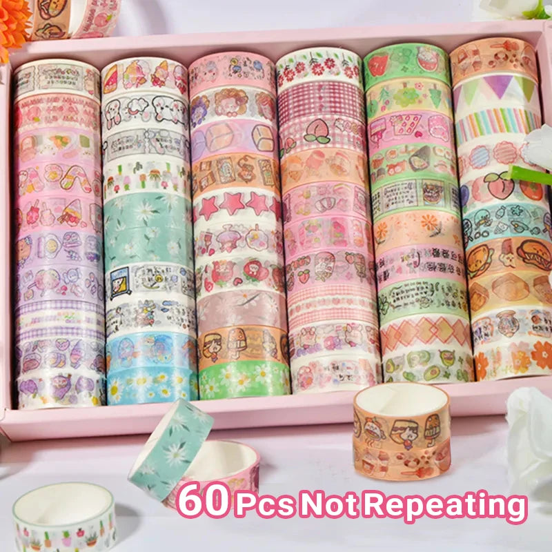 60-Roll Cute Washi Tape Set ♡ Cozy Journaling & Scrapbooking Tapes