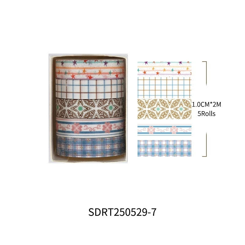 5-Roll Grid & Star Washi Tape Set ♡ Cozy Journaling Decor