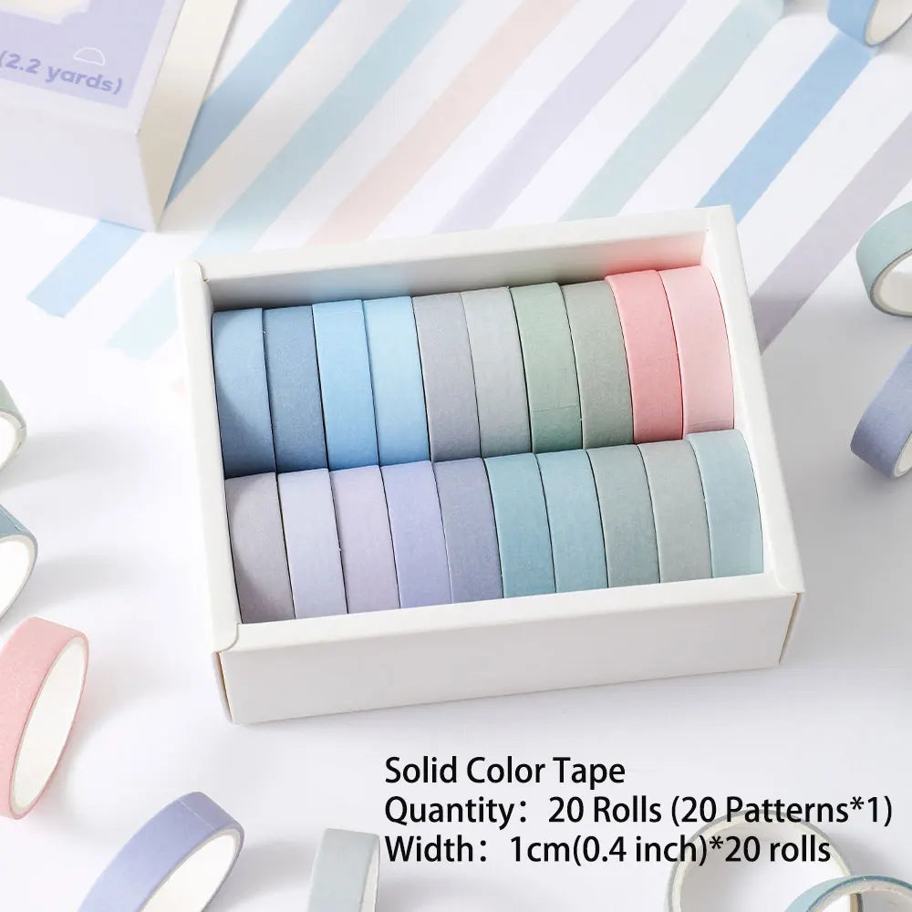 Simple Thin Washi Tape Set (20 Rolls) ♡ Soft Pastel Decor