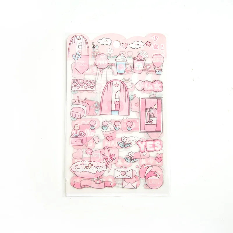 Kawaii 4Pcs Pink PET Decorative Stickers Pack ♡ Scrapbooking & Journaling Stickers