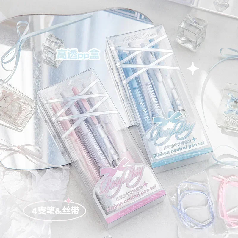 Soft Days Ballet Ribbon Gel Pens ♡ 4-Piece Aesthetic Writing Set