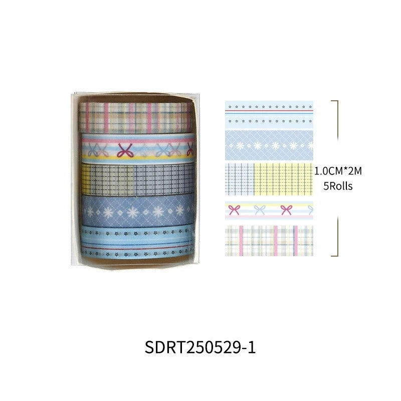 5-Roll Grid & Star Washi Tape Set ♡ Cozy Journaling Decor