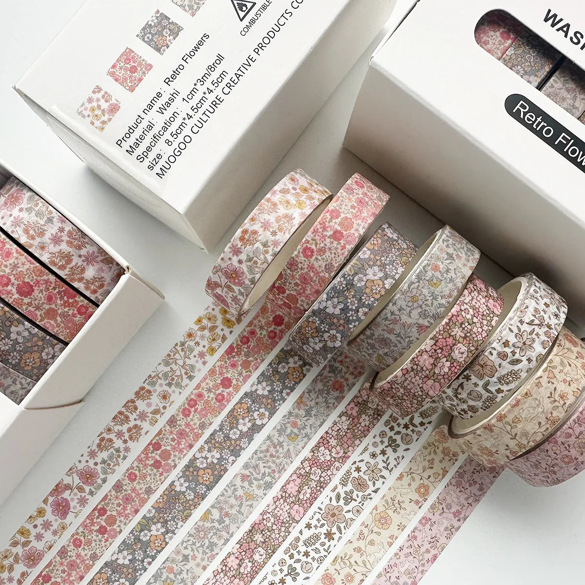 Retro Skinny Washi Tape Set (8 Rolls) ♡ Vintage Journaling Decor