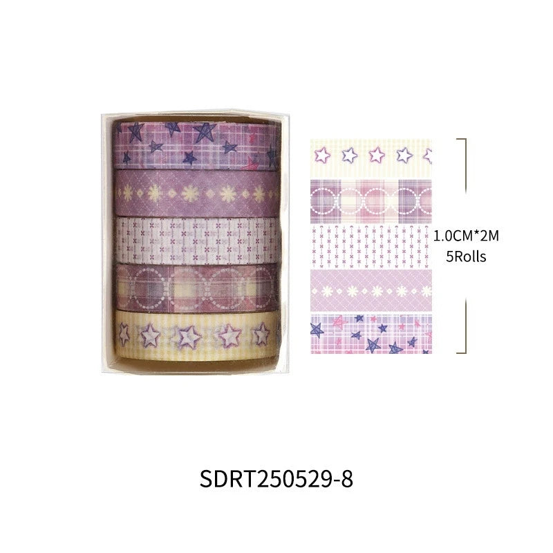 5-Roll Grid & Star Washi Tape Set ♡ Cozy Journaling Decor