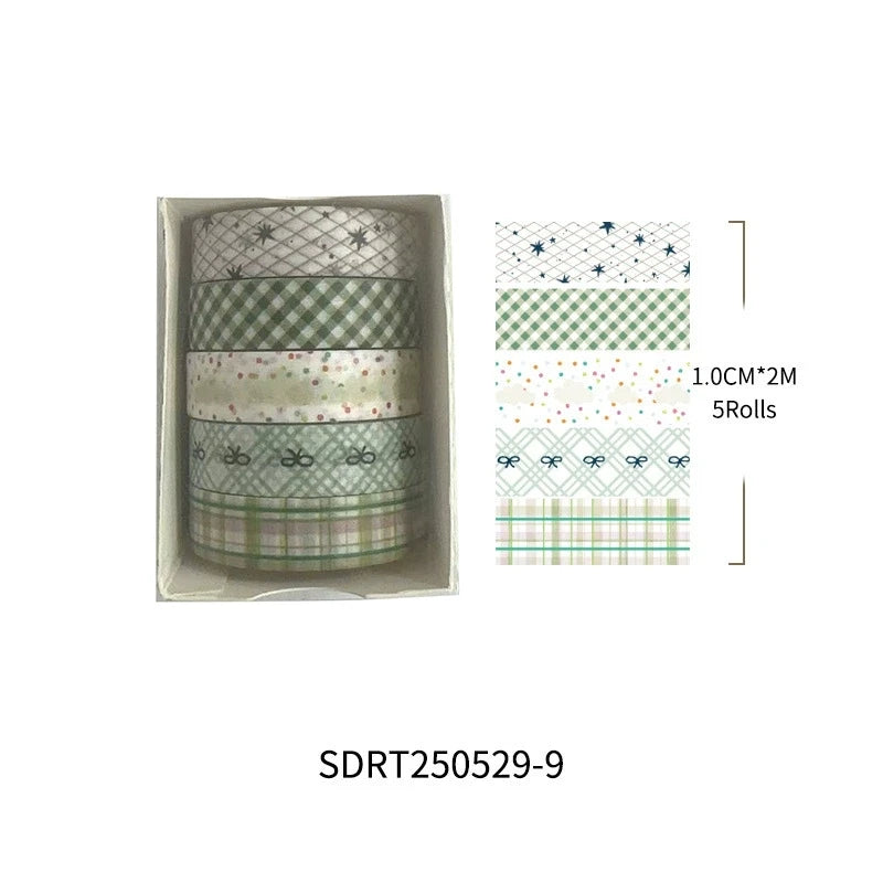 5-Roll Grid & Star Washi Tape Set ♡ Cozy Journaling Decor
