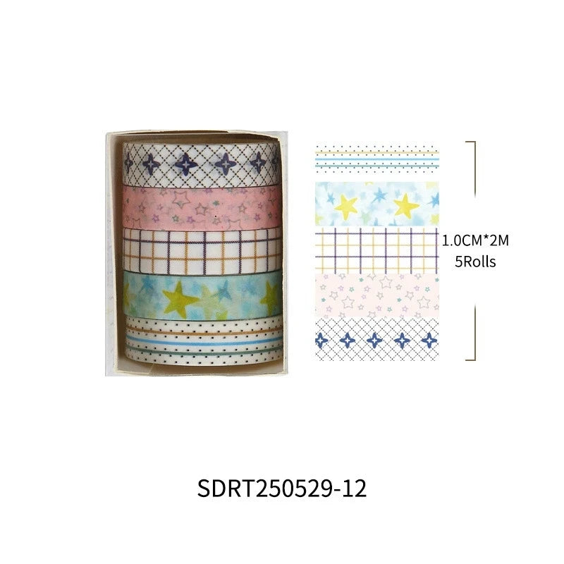 5-Roll Grid & Star Washi Tape Set ♡ Cozy Journaling Decor