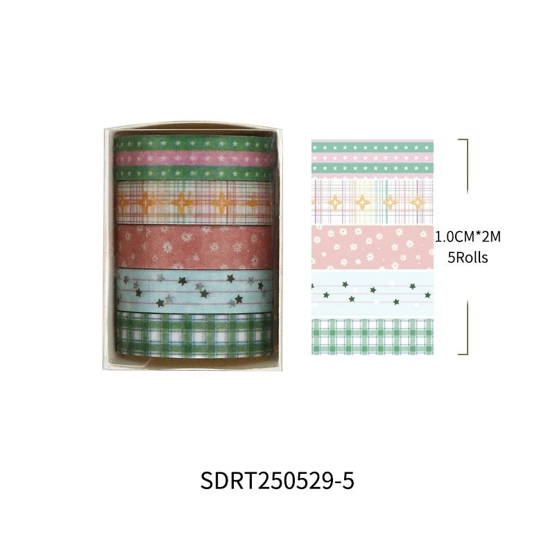 5-Roll Grid & Star Washi Tape Set ♡ Cozy Journaling Decor