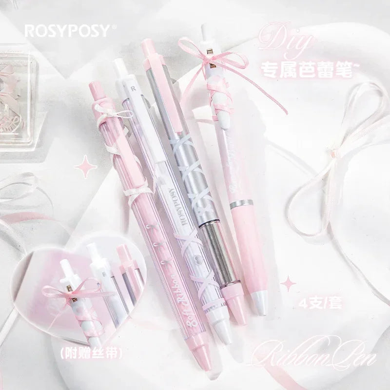 Soft Days Ballet Ribbon Gel Pens ♡ 4-Piece Aesthetic Writing Set
