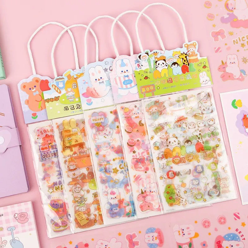 Kawaii 4Pcs Pink PET Decorative Stickers Pack ♡ Scrapbooking & Journaling Stickers