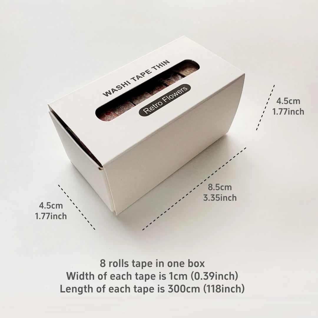 Retro Skinny Washi Tape Set (8 Rolls) ♡ Vintage Journaling Decor
