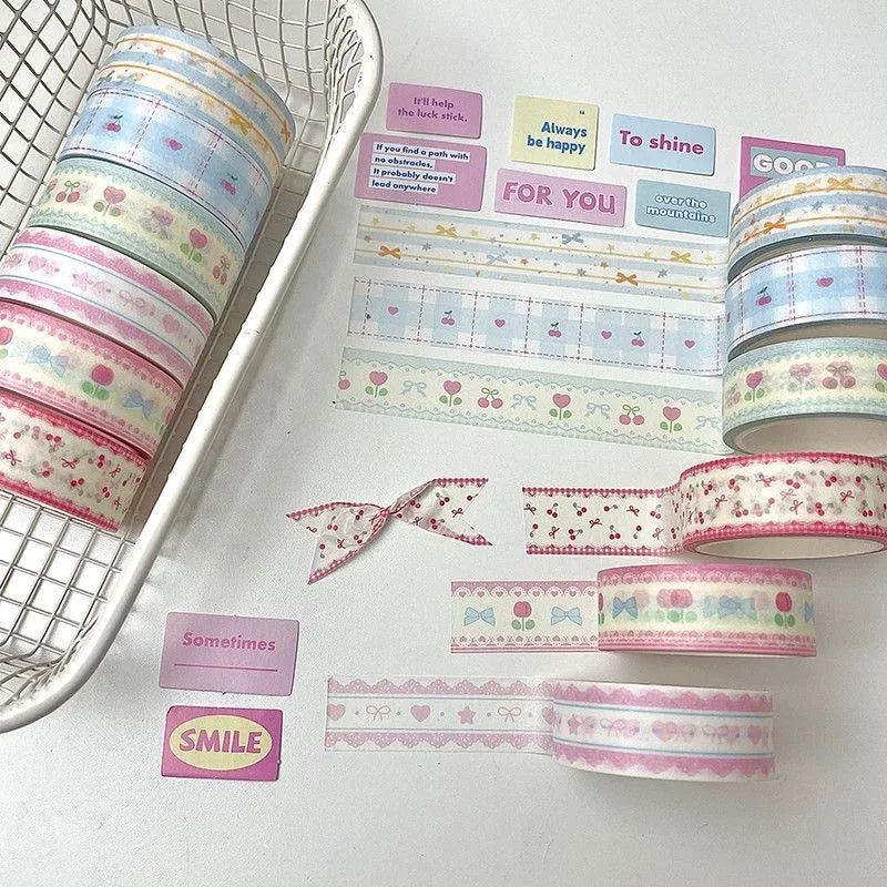 Soft Days Cherry Star Washi Tape ♡ 6-Piece Decorative Journaling Set