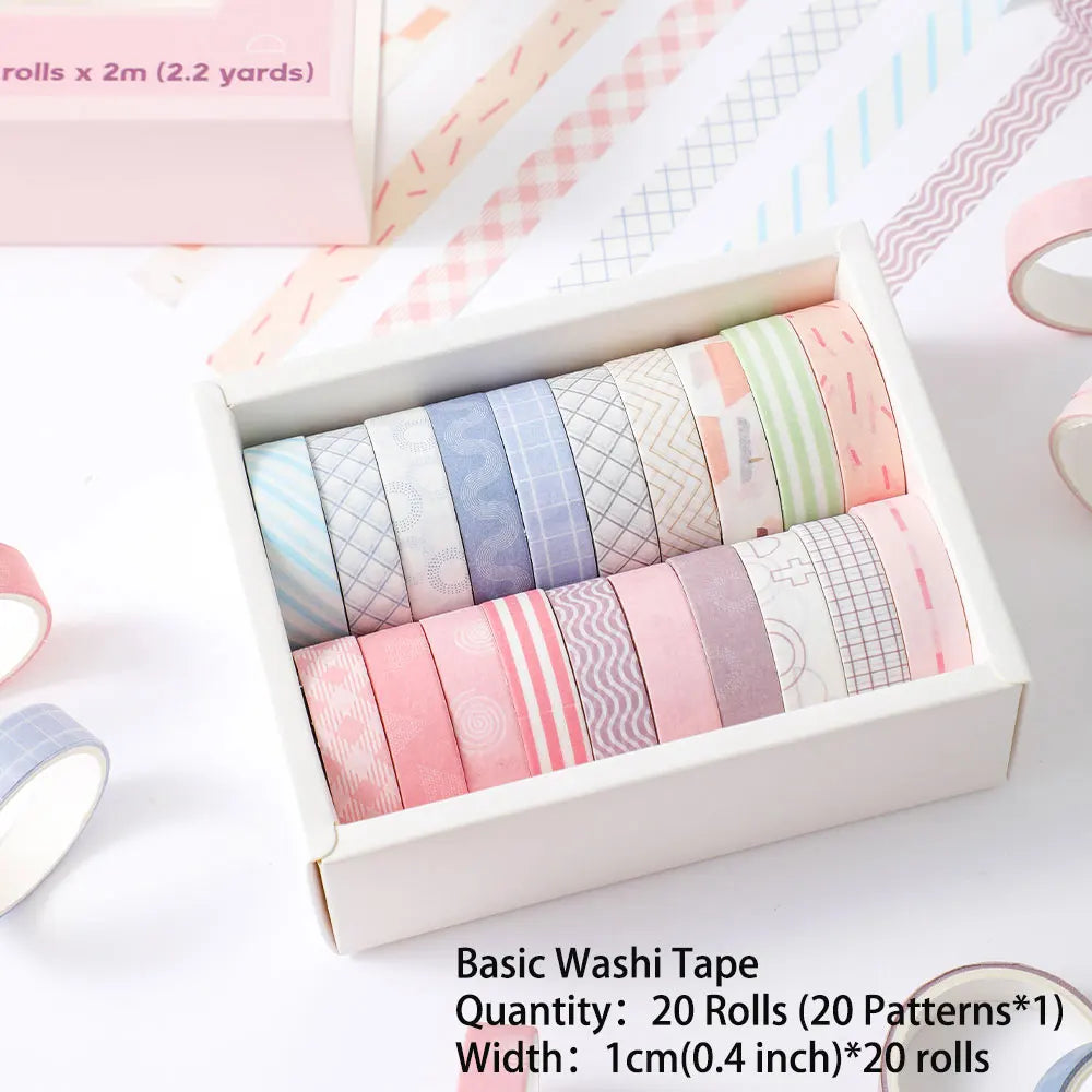 Simple Thin Washi Tape Set (20 Rolls) ♡ Soft Pastel Decor