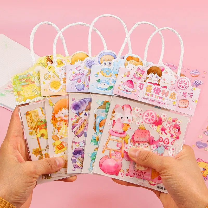Kawaii 4Pcs Pink PET Decorative Stickers Pack ♡ Scrapbooking & Journaling Stickers
