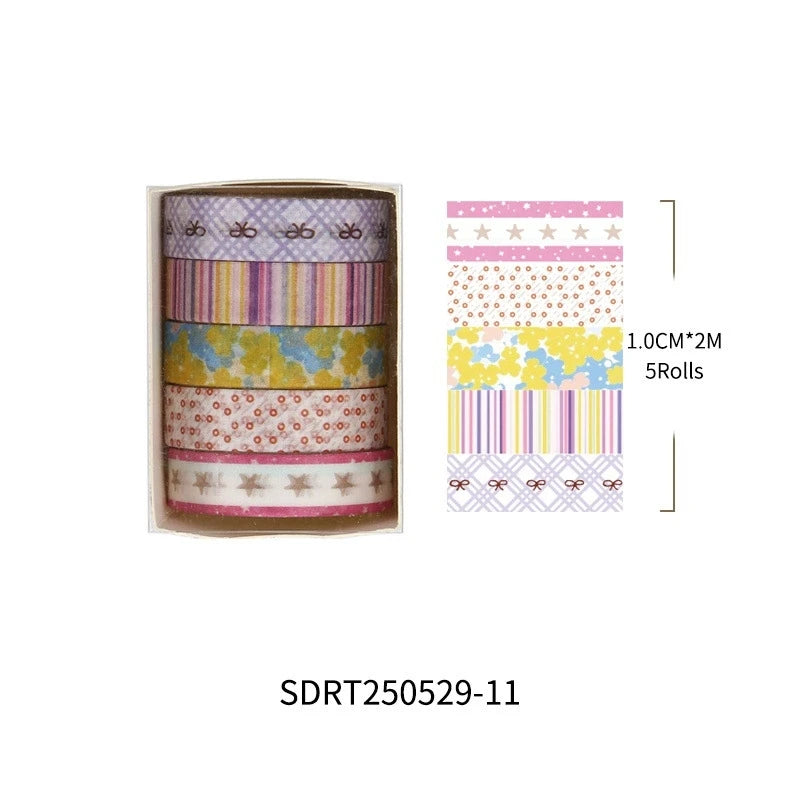 5-Roll Grid & Star Washi Tape Set ♡ Cozy Journaling Decor