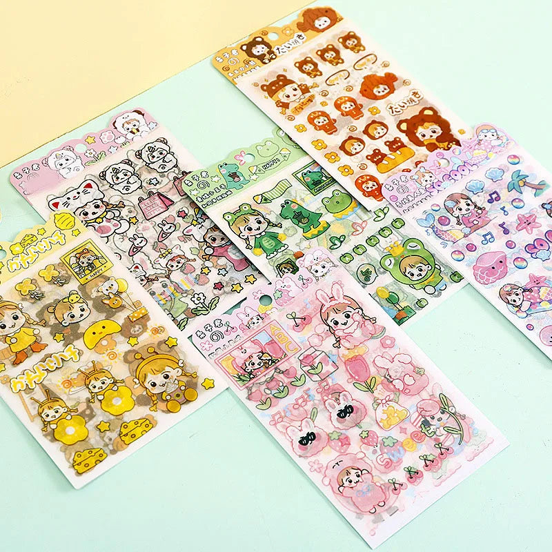 Kawaii 4Pcs Pink PET Decorative Stickers Pack ♡ Scrapbooking & Journaling Stickers