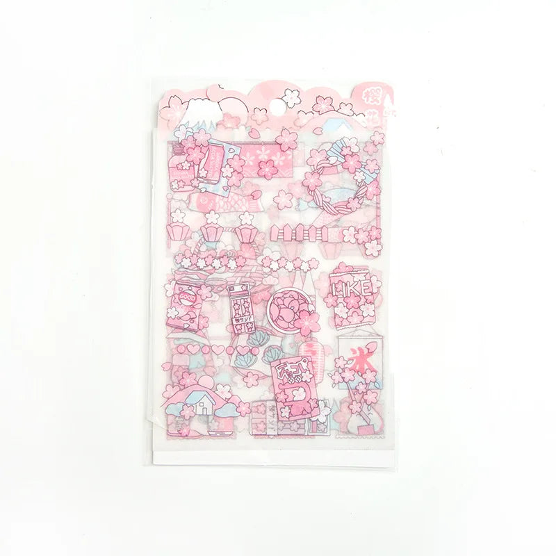 Kawaii 4Pcs Pink PET Decorative Stickers Pack ♡ Scrapbooking & Journaling Stickers