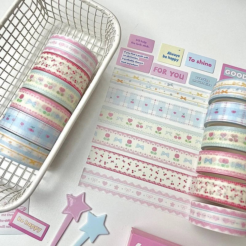 Soft Days Cherry Star Washi Tape ♡ 6-Piece Decorative Journaling Set