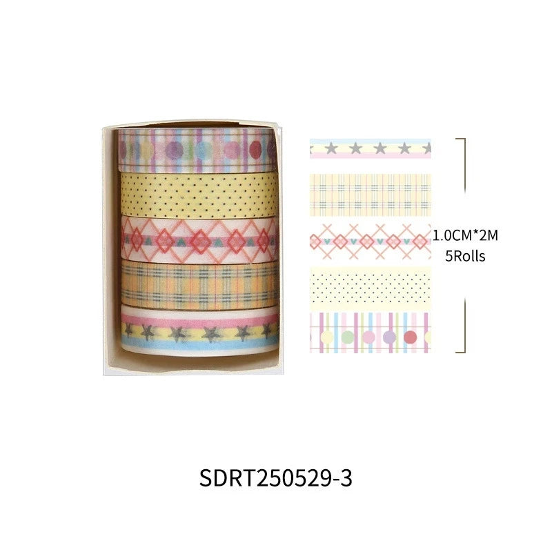 5-Roll Grid & Star Washi Tape Set ♡ Cozy Journaling Decor