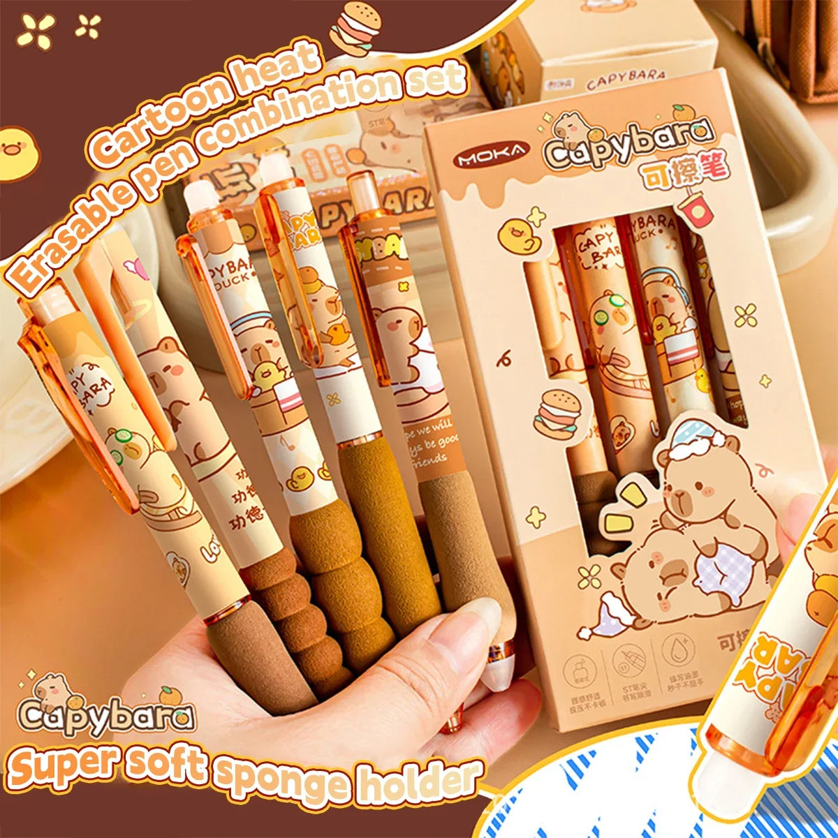Soft Days Capybara Gel Pens ♡ Erasable & Refillable Kawaii Writing Set