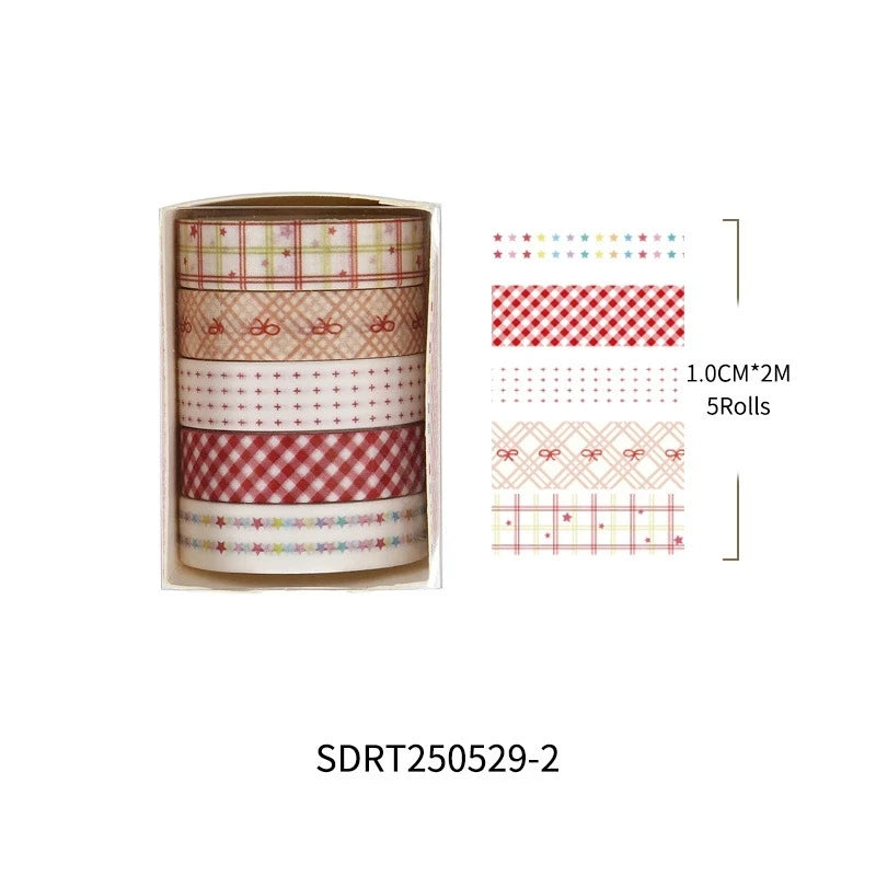 5-Roll Grid & Star Washi Tape Set ♡ Cozy Journaling Decor