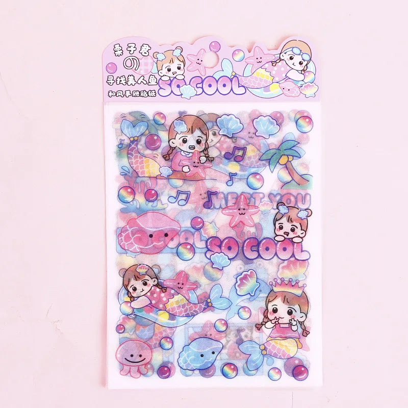 Kawaii 4Pcs Pink PET Decorative Stickers Pack ♡ Scrapbooking & Journaling Stickers