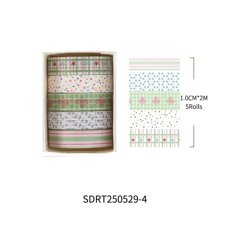 5-Roll Grid & Star Washi Tape Set ♡ Cozy Journaling Decor