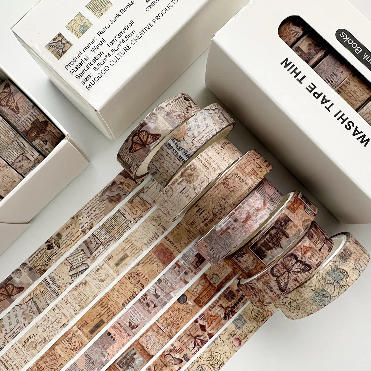 Retro Skinny Washi Tape Set (8 Rolls) ♡ Vintage Journaling Decor